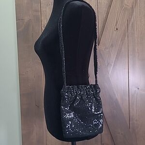 Vintage Black Shimmery Sparkle Evening Handbag Spring Closure